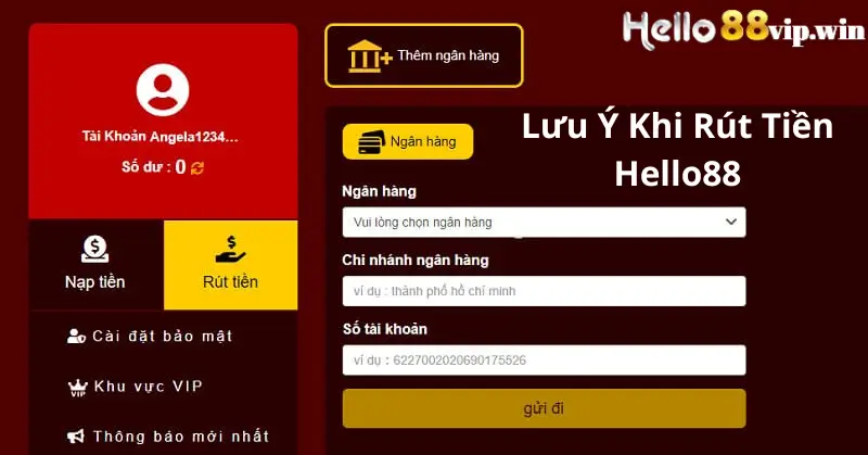 Lưu Ý Khi Rút Tiền Hello88